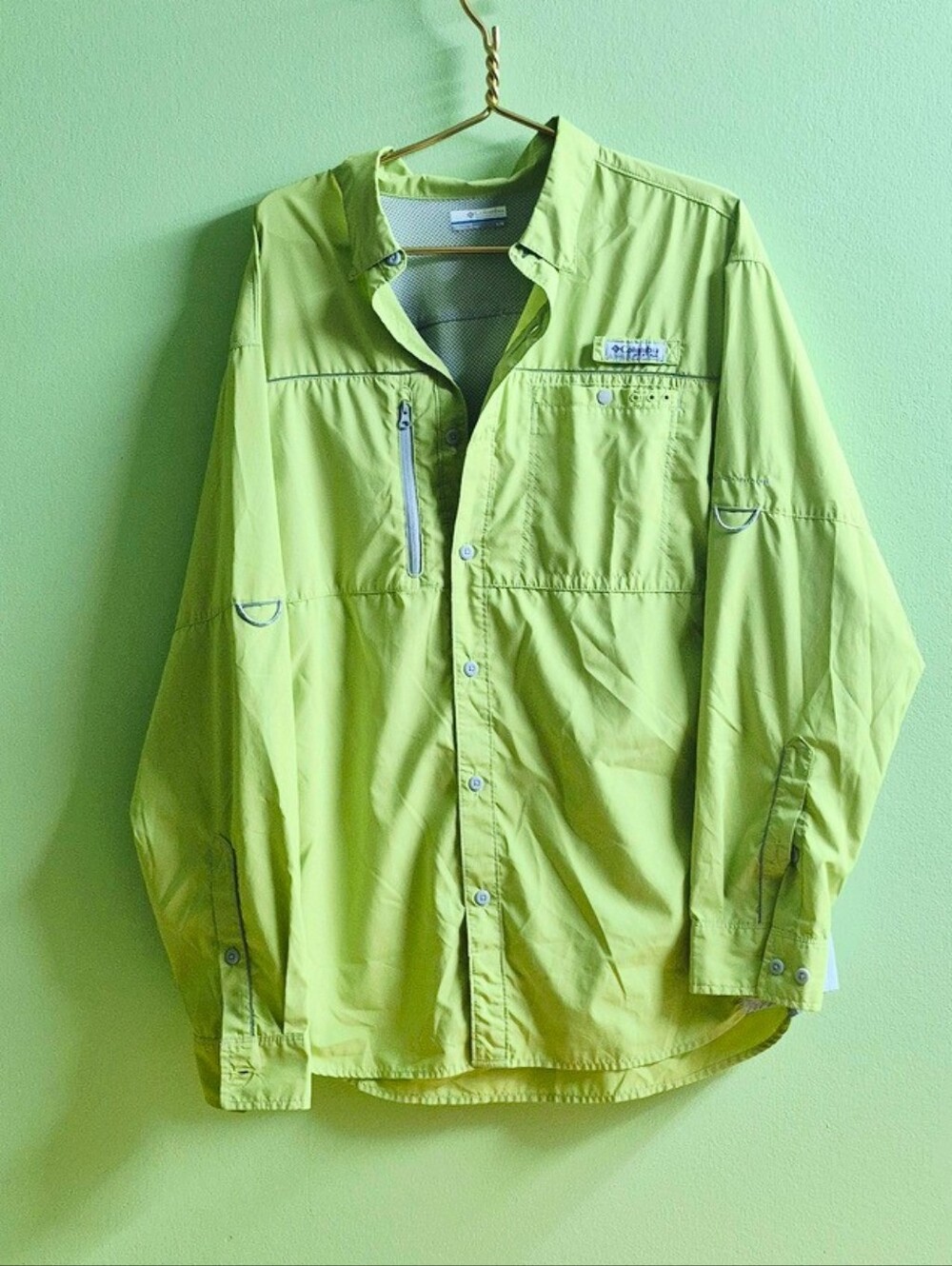 Columbia PFG Ventilated Hiking Fishing Button Up Shirt – Bright Lime Green